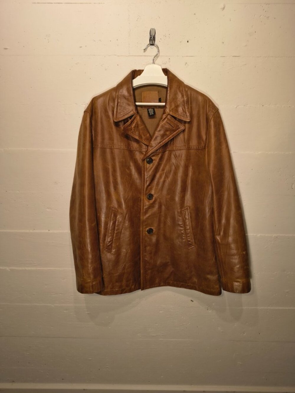 J.Crew Brown Leather Car Coat Jacket Size L